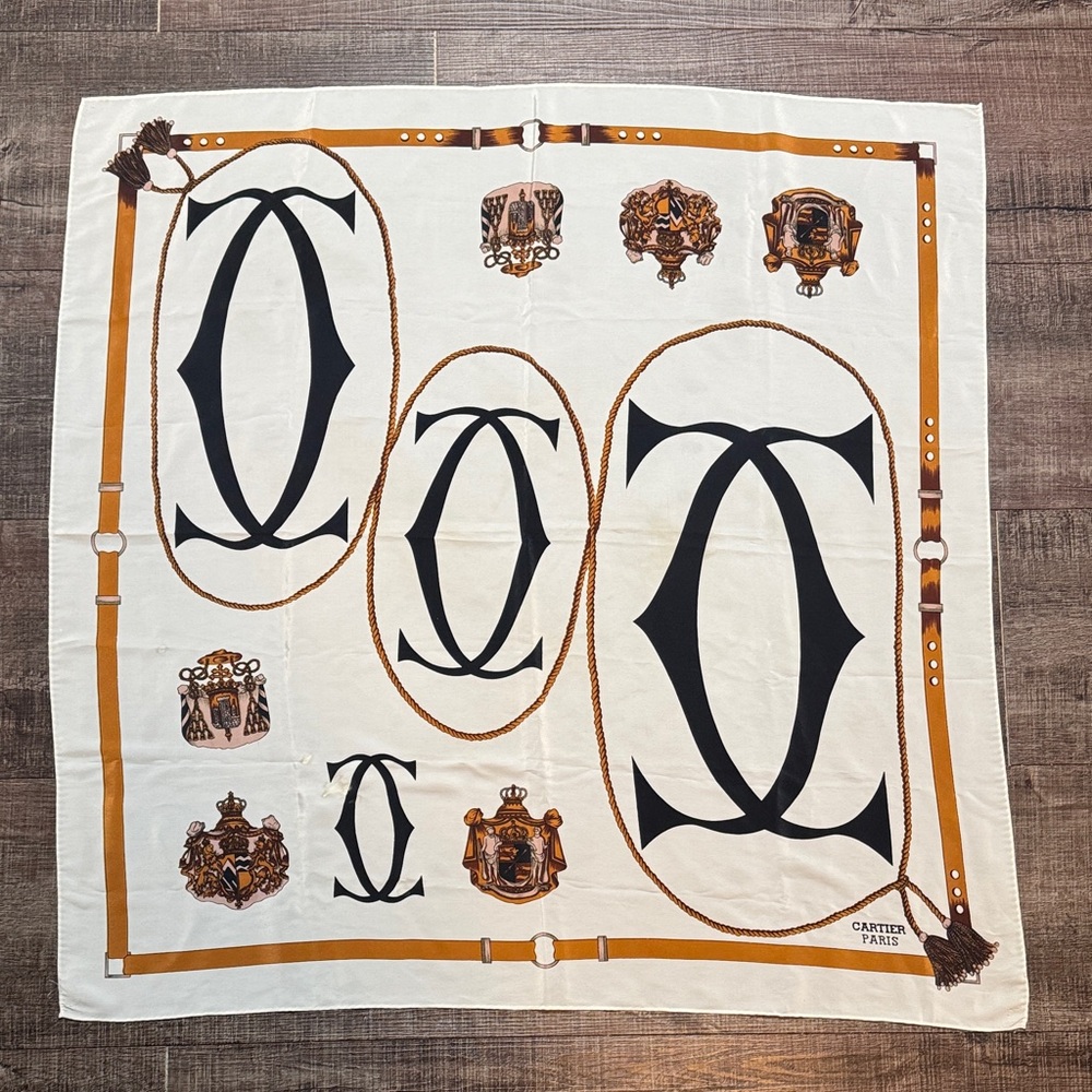 Vintage Cartier Scarf with Black and Gold Design